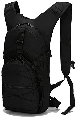 WANDOUSEN Militär Camo Bike Rucksack 15L Outdoor Wasserdicht Mehrfatasche Dauerhaft Taktische Trekking Hoher Dichte Oxford MOLLE-System Wanderrucksack Bergsteigen Tasche Army Backpack Schwarz