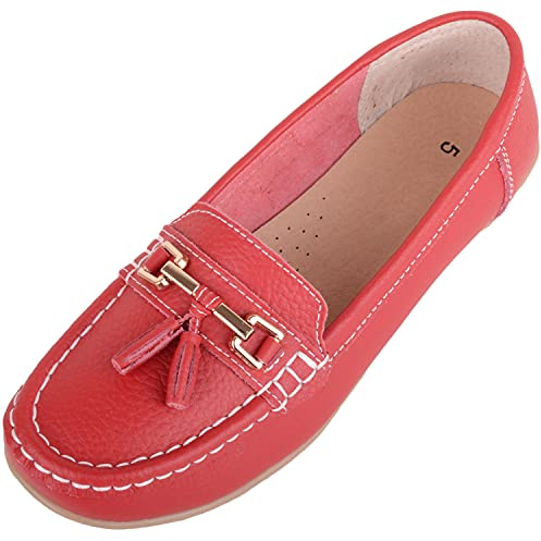 ABSOLUTE FOOTWEAR Womens Slip On Casual Leather Loafer Deck Boat Shoes Sandals
