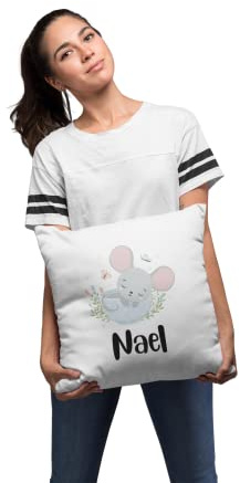 Cojín infantil personalizado con bonito diseño de conejito y nombre personalizado, regalo individual, funda de cojín para cumpleaños, niño o niña, idea de regalo