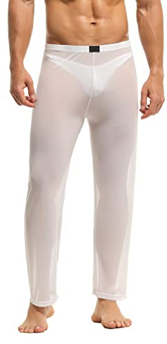 Bodywear4you Herrbyxor transparent nät nattkläder män sexiga underkläder nylonbyxor män mesh genomskinliga långa byxor ren byxa herrbyxor nättyg av finaste tylltyg