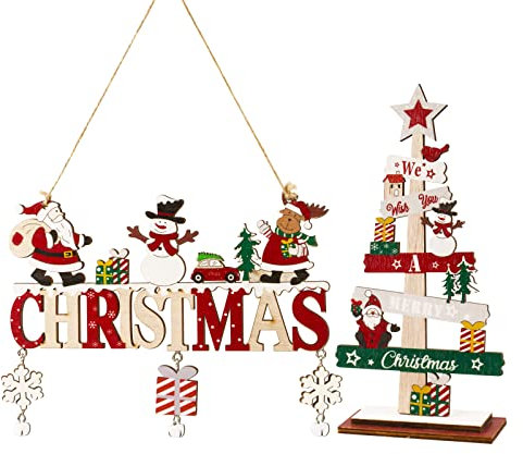 2 Pz Ciondoli Natalizi Legno Ornamenti da Tavola Scritte Christmas Decorazioni Natalizie da Appendere Porta Ingresso Pendente Albero di Natale Centrotavola Artigianato