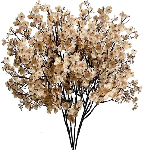 Mandy's Light Brown Artificial Baby’s Breath European Flowers 6 Bundles Silk Gypsophila with Bendable Stems for Fall Valentine's Day and Easter Centerpiece Wedding Decor and Table Arrangements