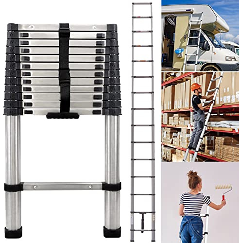 Portable Multi-Purpose Extendable Roof Ladder - 3.8m Stainless Steel Telescopic Loft Ladder for Outdoor Roof Attic Home