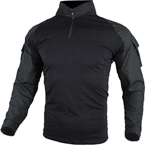 zuoxiangru Tactical Combat Shirt, Ripstop Breathable Long Sleeves T Shirt for Hunting Military Airsoft (Black, UK 2XL=Tag 4XL)