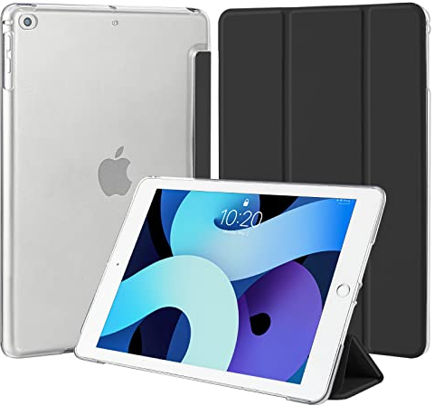 4UBonLife Custodia per iPad 6a /5a Generazione 9,7 Pollici 2018/2017, per iPad Air 1 2013/Air 2 2014 Cover Protettiva Rigida, Sottile e Leggera con Traslucida Posteriore Opaca Cover, Nero