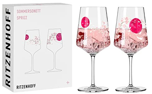 RITZENHOFF 3461007 Set di 2 bicchieri da aperitivo Sprizz da 500 ml - Serie Sommersonett No. 7 con motivo asiatico rosa - Made in Germany