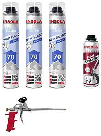 Mousse expansive pistolable Montblanc Toutes Saisons INSOLA - Aérosol de 870 ml - Pour l' Isolation Thermique et Phonique - (3 + 1 + 1)