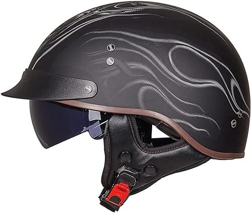 Retro Motorrad Halbhelme ECE Zertifiziert Motorradhelm Herren Damen Brain Cap Retro Motorrad Halbhelm Halbschale ​Helm Rollerhelm für Biker Moped Scooter Helm Sturzhelm Unisex ( Color : L , Size : 57-
