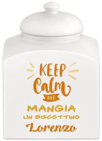 Maverton Barattolo in ceramica, stampa personalizzata | Contenitore per biscotti 3 L -organizer cucina ceramica, barattolo per merendine, pensiero originale per uomo, keep calm