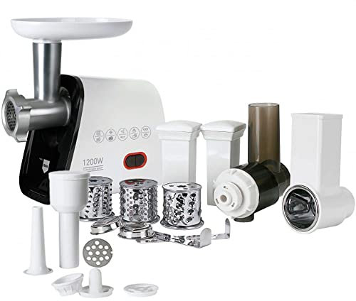 ELMA Picadora de carne eléctrica MULTI5 – Máquina Multifunción 5 en 1 | 350 W, Cabezal de Aluminio, Función Reverse, Accesorios Incluidos