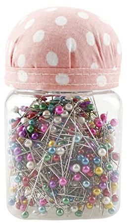 misppro 500 Stück Perlen Nähen gerade Quilten Nadeln in Stoff bezogen Nadelkissen Flasche für Schneiderei Schmuck Komponenten Blume Dekoration – Rosa