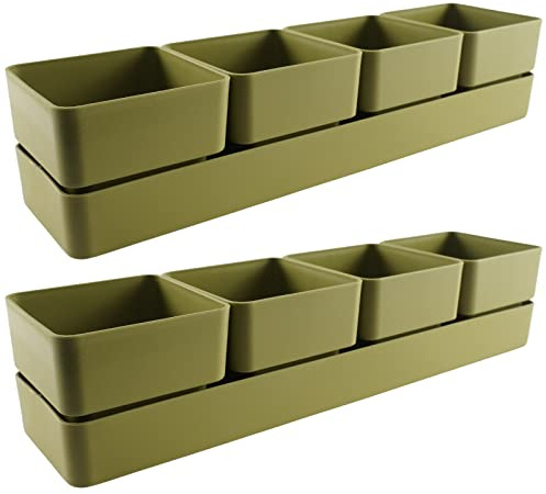 ECOMACETAS FLOWERPOT STORE Maceta para Suculentas con 4 recipientes, 6 Colores Distintos, con Drenaje y Bandeja Incluido. (Verde, 2)