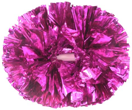 Hooshing 2 x Pompons, Cheerleading-Metallic, Hot Pink, professionelle Cheering-Poms mit Schlagstock-Griff für Cheer Squad, Teamsport, temperamentvolle Party, Tanztraining