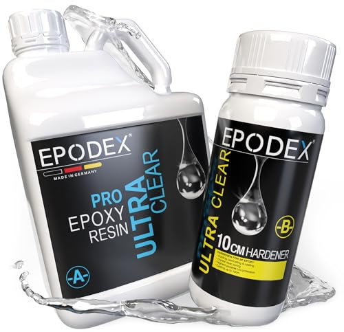 EPODEX Epoxidharz Set PRO MAX | Kristallklares Epoxy Resin für Gießhöhen bis 10cm | Gießharz Set ohne oder mit Farbstoffen | Für River-Tische, Lampen, Projekte mit hohen Form- und Gussteilen