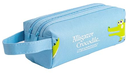 Neylokfen Federmäppchen große Kapazität Pencil Case 2 Fächer Cartoon Tier Stiftetasche Schreibwaren Organizer Schule Büro (Blau Krokodil)