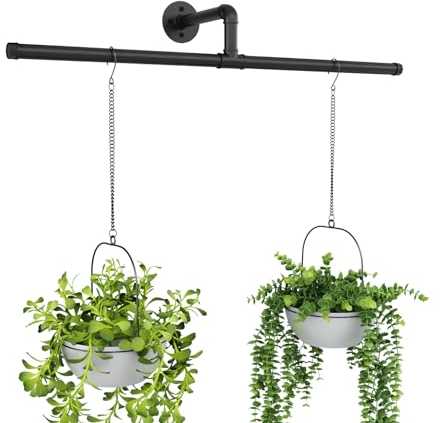 Bamworld Fioriere da appendere per piante da interno, a forma di T, supporto per piante da interno, per finestre, mensole per piante, montaggio a soffitto, asta nera, per decorazione da parete da