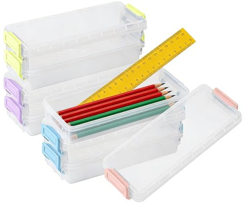 SXCCNW Stapelbare Stiftebox, 4 Stück Durchsichtige Bleistiftboxen Stifte Aufbewahrung, Stapelbare Durchsichtige Stiftebox für Kleinteile Aquarellstifte Aufbewahrung Stifte 20,5 x 8 cm