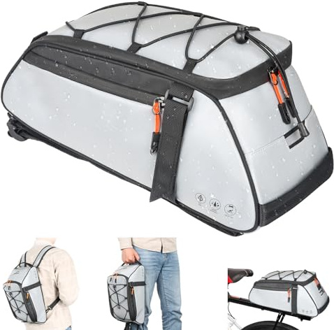 QYCHHJ 10L Bike Bags for Bicycles Rear Rack, All-Round Reflective Bike Rack Bag with Water-Resistant Zippers, Waterproof Bike Trunk Bag with Side Pockets Pannier Bag for Bike Accessories