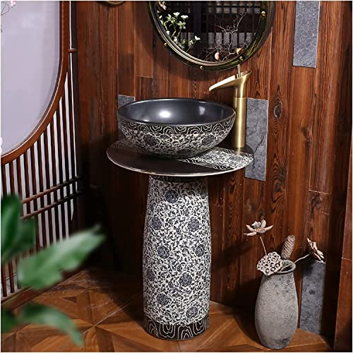Waschtischunterschrank mit Waschbecken, Badezimmerwaschbecken mit vollem Sockel, Sockelwaschbecken, Keramikwaschbecken, Sockelwaschbecken, Kaolin-Ton-Sockelwaschbecken, rundes frei