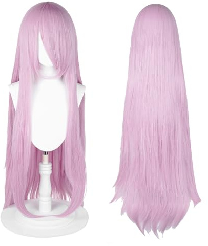100 cm lång peruk, universell anime kostym cosplay peruk, perfekt för fest, dagligt bruk, festivaler och Halloween, idealisk för TV, film, anime spelkaraktär cosplay (Lavendelrosa)