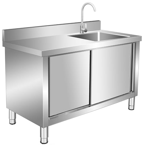 Outdoor Freistehende Edelstahl Spültisch Küchenspüle mit Unterschrank Spülenschrank mit Spüle und Armatur Spüle Gastro 1 Becken Mobiles Waschbecken Spülbecken Ausgussbecken für Außen Küche Werkstatt(1