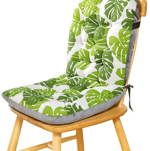 Cojín de Silla con Respaldo Bajo y Cintas para Sillón Jardín Exterior (G3, 35x45x57cm/14x18x22.5in)