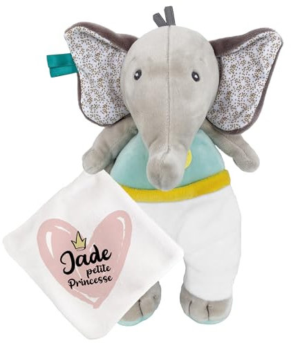 KDO MAGIC - Personalisiertes Schmusetuch - Personalisiert mit einem Namen - Anpassbares Geschenk für Kinder - Geschenkidee zur Geburt, Baby, Geburtstag, Taufe (Motiv: Kleine Prinzessin, Elefant)