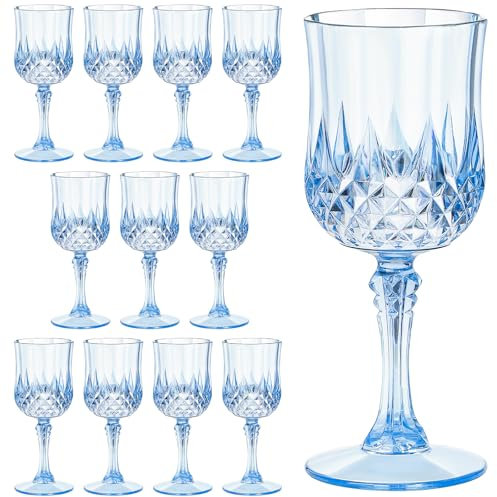 ZOMUIA Lot de 12 verres à vin en plastique bleu vintage incassables pour fête de mariage, Noël, anniversaire de mariage