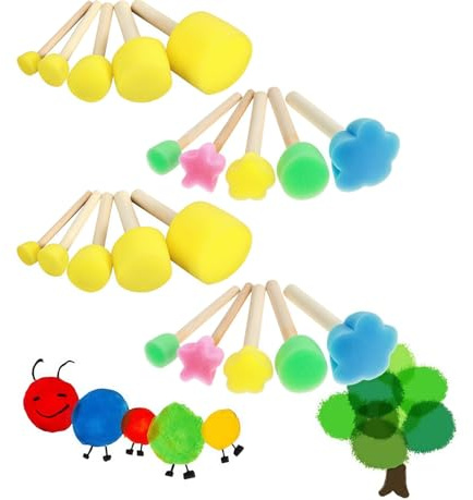 Zhenghebuy Sponge Brushes,20PCS Round Sponge Stippler Paint Tools Painting Sponges for Acrylic with Wooden Handle for Painting,Kids Crafts Sponge Tools Graffiti Diy Crafts