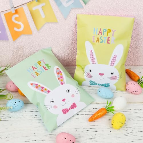 50 Stk 13x18cm Ostern Geschenktüten Ostertüten zum Befüllen Papiertüten Happy Easter Mini Kraftpapier Papier Tüten Klein Geschenk Candy Partytüten für Süßigkeiten Schokolade Fest Party