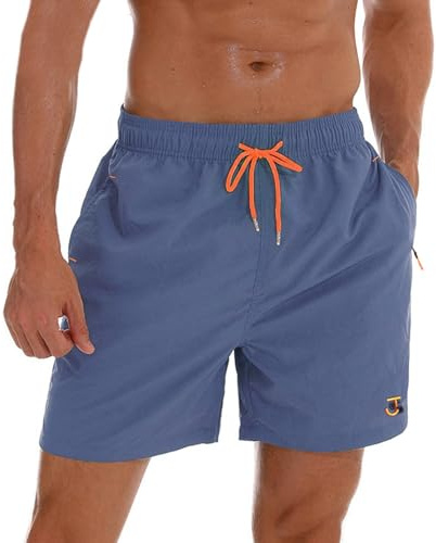 JustSun Badshorts för män med fickor, vattentäta snabbtorkande shorts med nät, Jeans blå, M