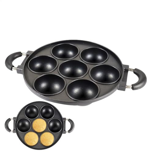 7 Hole Cooking Cake Pan Cast Iron, Jumbo Muffin Tray Metal, Cast Iron Muffin Pan, Round Non Stick Baking Tool for Scones Cornbread Muffins Cupcakes Brownies
