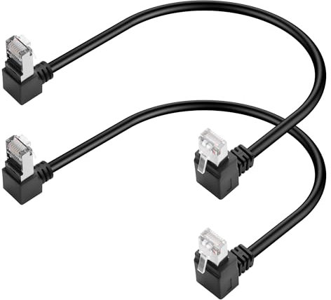 GINTOOYUN 2 Pcs Cat5e Ethernet Cable RJ45 Upward Turning Downward 90 Degree Male Plug Internet LAN Cable for PC,Router,Switch,Printer etc(13.97 Inch)
