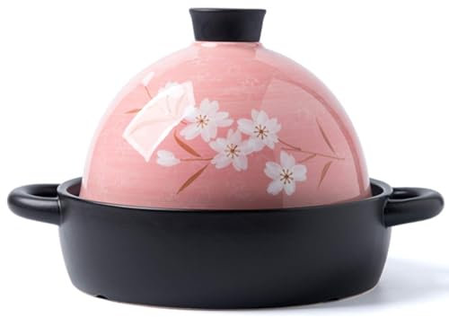 ZYJIX Pot De Tagine en Céramique, Fleurs De Cerisier De Style Japonais 1,9 L Casserole à La Mijoteuse pour La Cuisine Saine