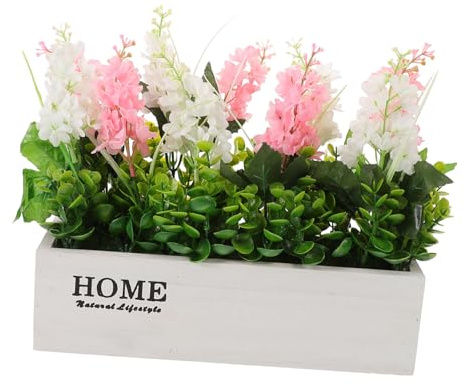 Mobestech Plante en Pot de Jacinthe simulée décor de Fleurs Petite Plante Fausse Mini Fleurs artificielles Fausse Fleur Plantes décoratives Fausses Fleurs en Pot en Bois