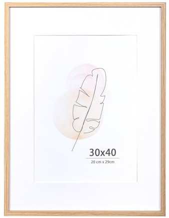 KAIWIN 30x40 cm Picture Frame Oak 1 set, Wooden Poster Frame suitable for A4 with mat, 16x12 Picture Frames for Wall Mounting Display for Home, Office,Gallery with Photos, Posters, Puzzles