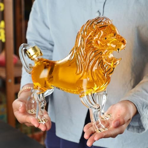 Fcmeavo 750ml Lustige Whisky Karaffe Einzigartiger Löwenform Whiskey Dekanter Tier Whiskyflasche für Liebhaber Weinkaraffe Personalisiert Geburtstagsgeschenk für Männer Scotch Aufbewahrung