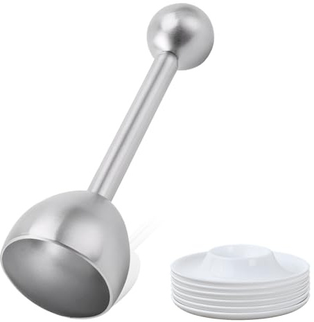 FESSOSKO 6 Pezzi Porta Uova in Plastica, Portauova Rotondi con Rompi Guscio Uova in Acciaio Inossidabile, Portauova Portatili alla Coque, Impilabili, Adatti per Cucina e Ristorante, Bianco