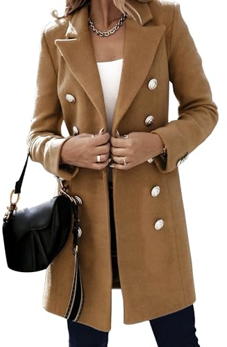 Abrigo de lana para mujer, grueso y cálido, mezcla de lana, abrigo cruzado, gabardina longitud media, chaqueta manga larga para otoño e invierno, prendas vestir exteriores