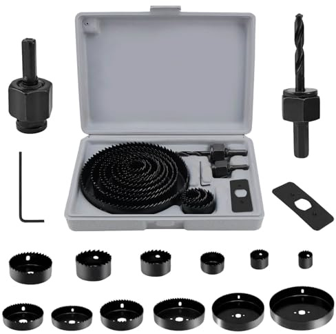 Sticksågs-set, 16 stycken 19–127 mm hålcirkelsåg, set med universalhålsåg, kolstål med spin, borr, monteringsplatta, sexkantsnyckel, för trä, plast, PVC-plattor