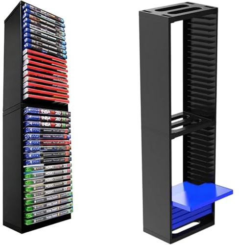 Gevvvnss Videospel förvaringstorn av ABS, lagrar 36 CD-spelskivor, dubbla lager design, universell spelhållare för PS5, PS4 Slim Pro, svart, mekanisk estetik