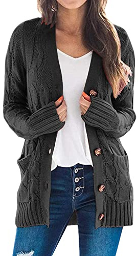 Duohropke Cárdigan de punto para mujer, de malla gruesa, largos, con bolsillos, botones, ropa de punto, suéter de gran tamaño, abrigo de punto de negocios, abrigo, chaqueta de hombro