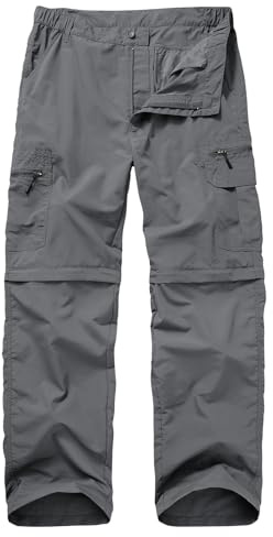 Winebox Walking Hiking Trousers Mens, Convertible Zip Off Lightweight Quick Dry Breathable Cargo Fishing Safari Camping Travel Pants(Gery-34) Grey