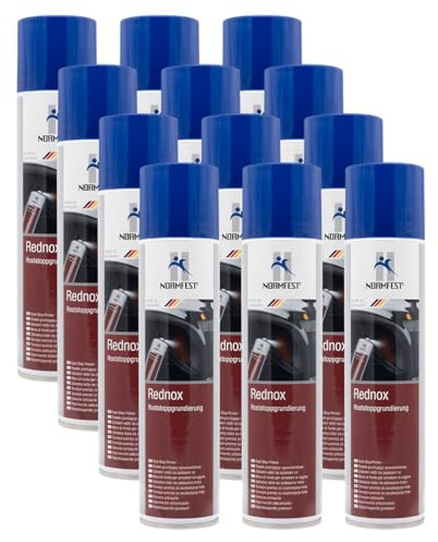 Normfest Rednox Roststopp-Grundierung – Effektiver Korrosionsschutz und Haftvermittler für Metall, Karosserie, Maschinenbau und Oldtimerrestauration, 12x 400ml