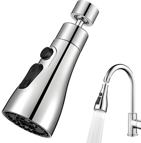 Douchette Robinet Cuisine 360° Rotatif 3 Modes Embout Robinet Cuisine | Universel Mousseur Robinet Cuisine pour Évier (Argent)