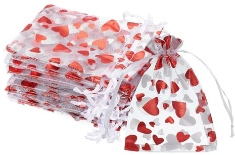 QUARKZMAN 100 Bolsitas De Dulces Para San Valentín 4.7 X 3.5 Blanco | Bolsitas De Celofán Con Forma De Corazón Y Cierre De Alambre, Para Galletas Caramelos Y Suministros De Envoltura