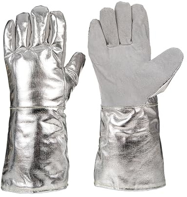 Metal Casting Safety Work Gloves, 15 Aluminized Kevlar Gloves, 1000°C High Temperature Resistant Gloves for Women Cooking and Grill