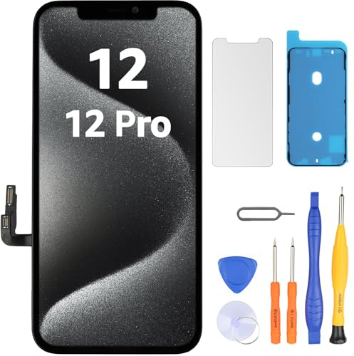 LL TRADER Écran pour iPhone 12/12 Pro 6.1 LCD Remplacement et Kits | Retina FHD Écran Tactile 3D Touch Digitizer Cadre Montage avec Ruban Adhésif Étanche, Protecteur (Programmable Truetone)