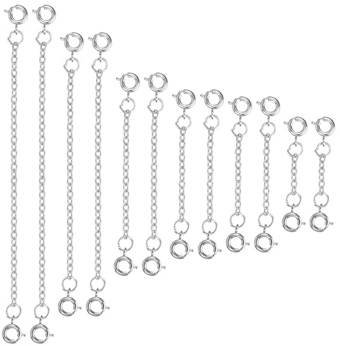Ensemble de 12 rallonges de chaîne, 6 tailles, rallonge de cheville en acier inoxydable, ensemble de rallonges de collier pour femmes, bracelet, création de bijoux (argent)