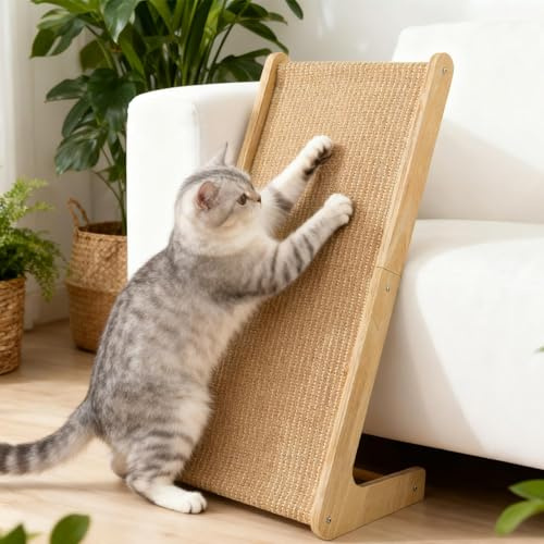 Kratzbrett Katzen, Large 69cm H Dual-Use Natürliche Sisal Kratzpads für Katzen, Kratzsäule Katze, L-förmige Kratzmöbel Mit Katzenminze für alle Katze